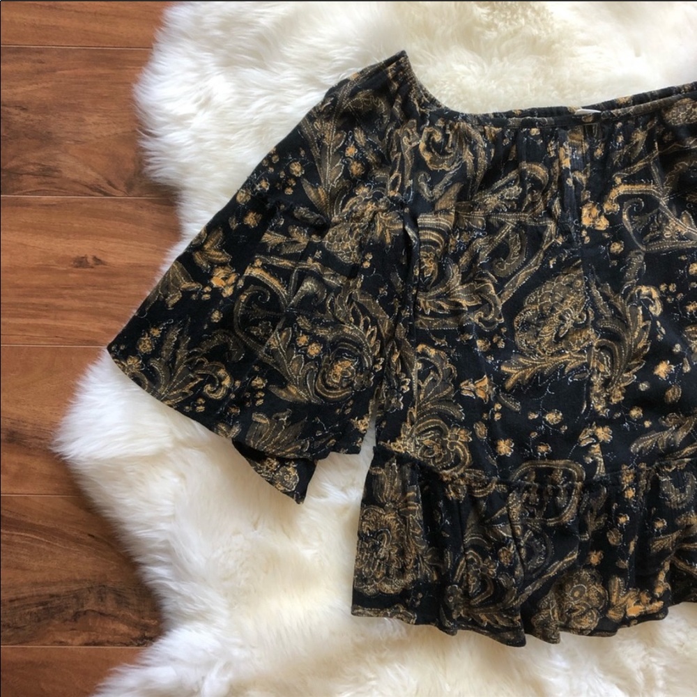 Sun & Shadow Bell Sleeve Off-The-Shoulder Top